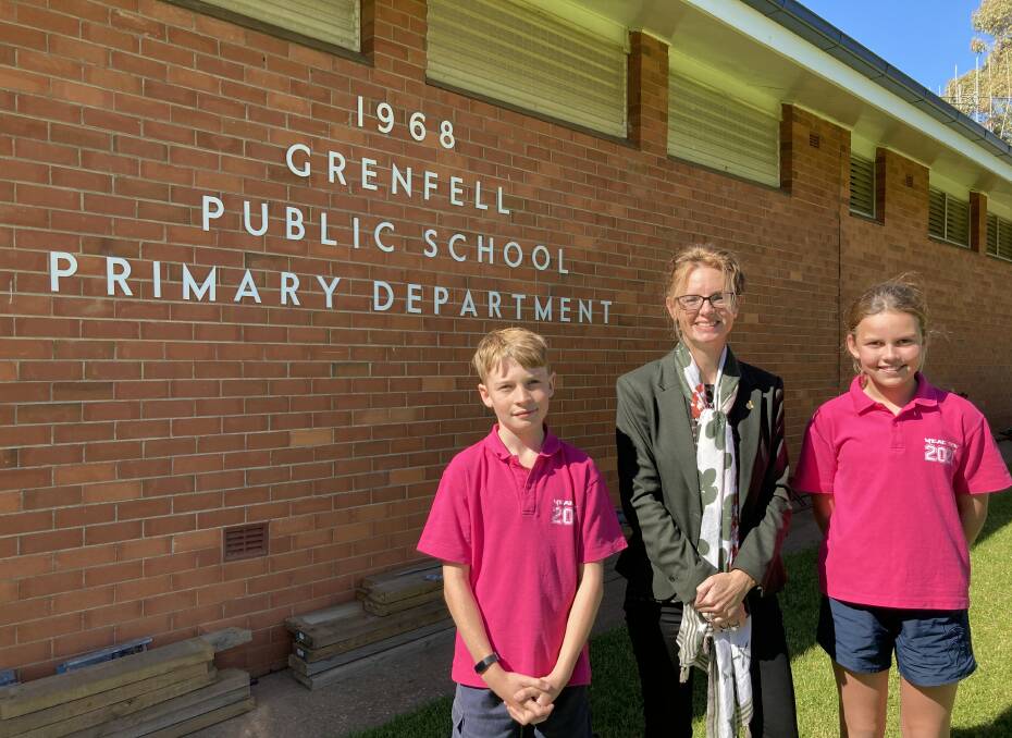 Member for Cootamundra Steph Cooke MP with Grenfell Public School Captains Marley Loader and William Hedley.
