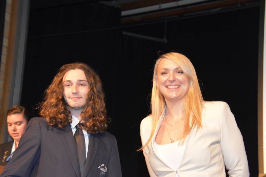 Year 11 award recipient Ethan Reid with special guest Bronte Enright. 