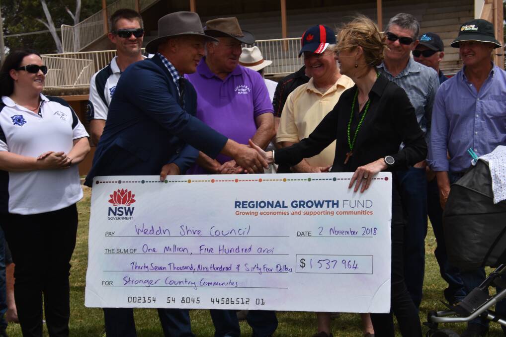 Member for Cootamundra Steph Cooke alongside Weddin Shire Mayor Mark Liebich makes the sport funding announcement at Lawson Park last Friday, November 2.