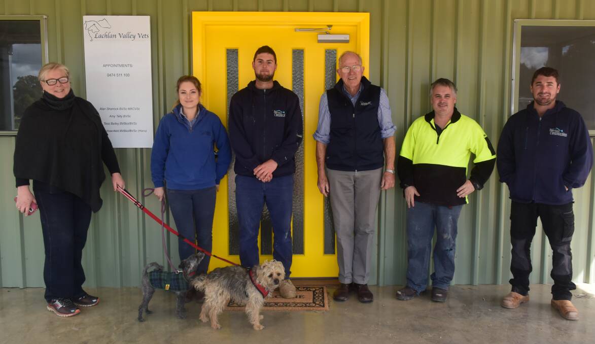 Project manager Annie Mooy, vet Amy Talty BVSc, builder Dylan Troy, veterinary surgeon Alan Sharrock BVSc MACVSc, electrician Gary Day and builder Trevor Hinde at the new clinic.