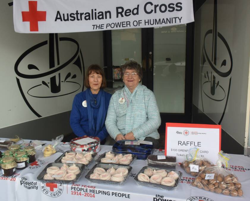 Wendy Anderson and Naomi Steinhardt at the Red Cross street stall last Friday. 