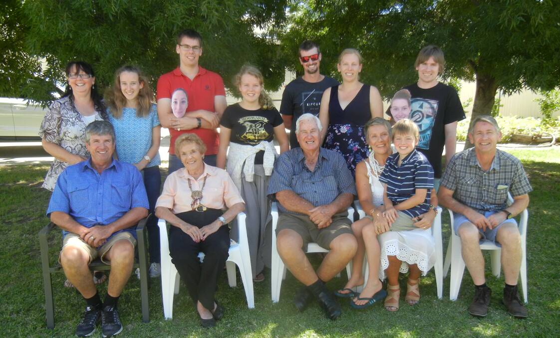 Nevin Hughes with his wife Verona, children Howard and Tracey and their families at his 80th birthday celebrations.