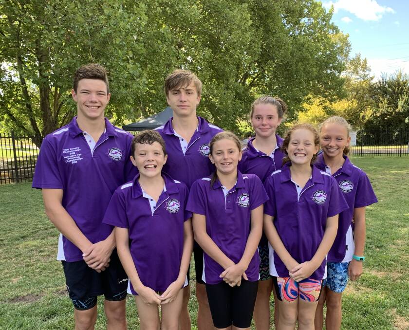 Grenfell swimmers (L-R) Tom and Harry Robinson, George, Ella and Niamh Mitton, Xanthe Johnson and Mikayla Hughes at the M&P championships.