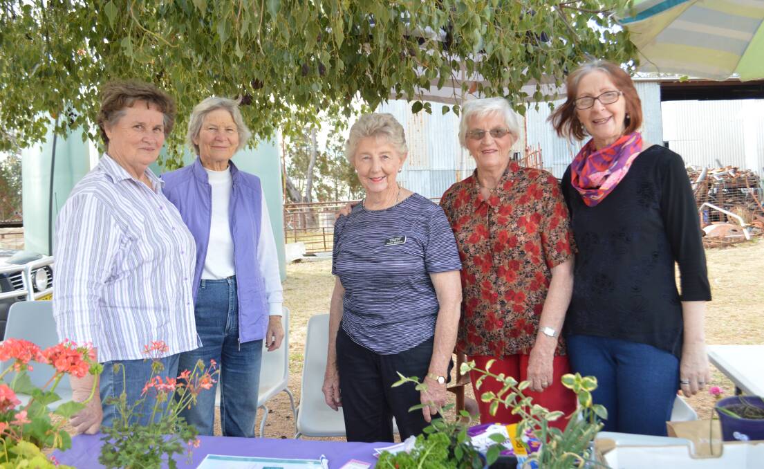 Some of the local Red Cross ladies at Patina gallery providing morning tea and lunch for garden visitors are Judy King, Pip Wood, Judy Spedding and Jenny Wells with Kathleen McCue (owner of Patina Gallery).
