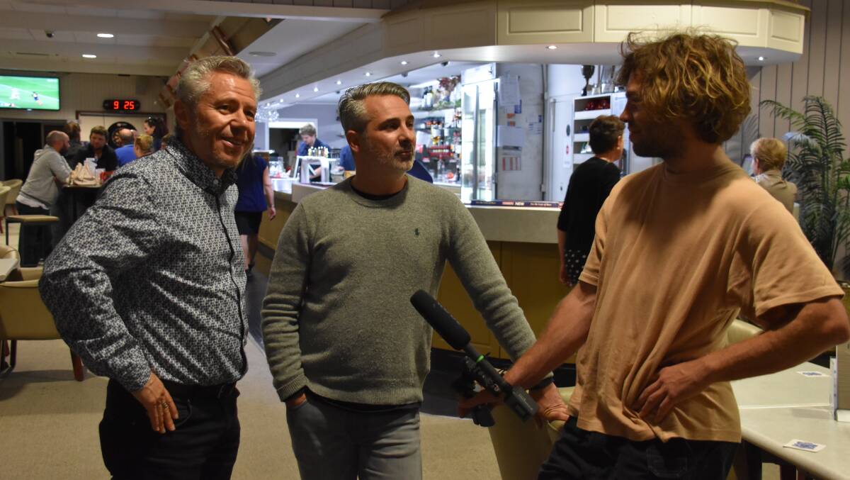 ABC's Brodie Poole interviews George Raftopoulos and Alec Pappas for the upcoming documentary last Saturday November 18 at the Grenfell Bowling Club.