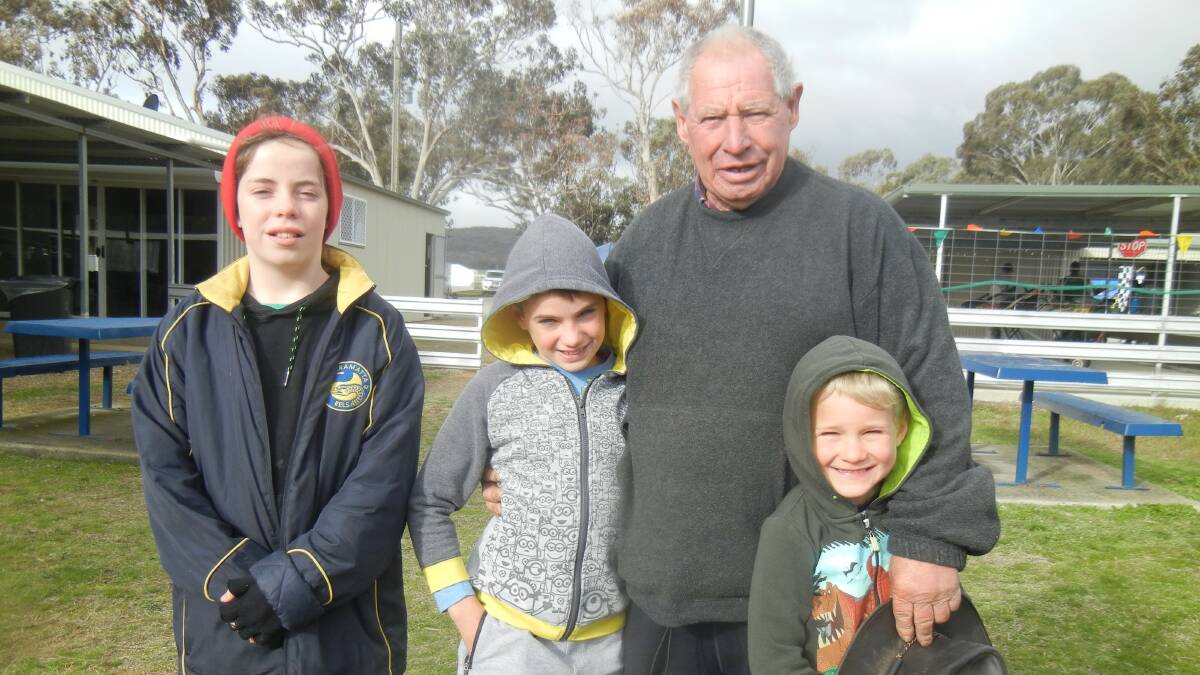 (L-R) Jasper Brown,Cameron and Lachlan Curby with Allan Stokes on a very cold day at the Go Karts.
