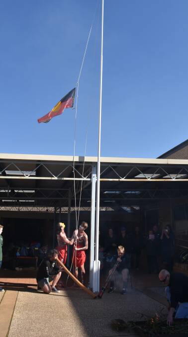 The official Flag Raising ceremony conducted by Ethan Reid and Dylan Merhton.