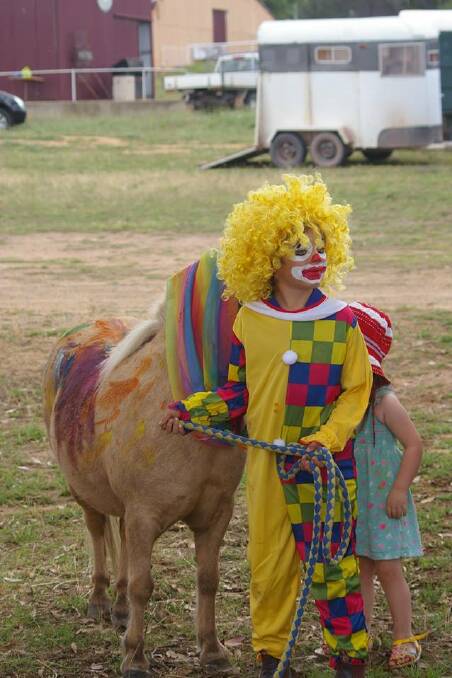 Blair Randall and ‘Summer’ won first prize as two colourful circus clowns. Photo GPC