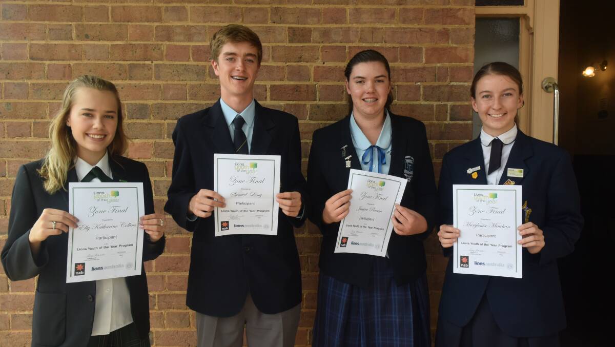 Lions Zone Youth of the Year Quest entrants (L-R) Elly Katharine Collins Samuel Long, Jessica Pereira and  Mary - Louise Minehan with their participant's certificates whilst waiting for the results. 