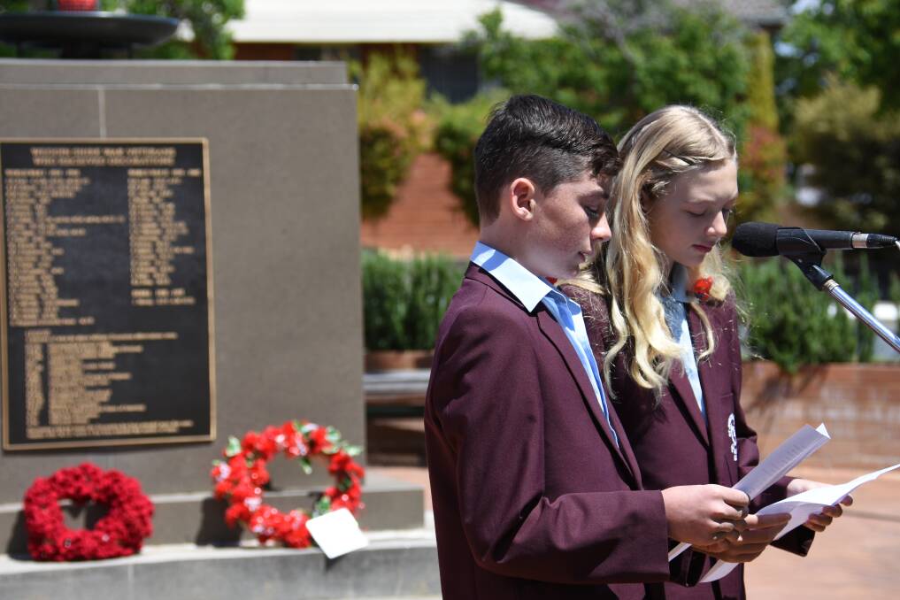 Representing St Joseph's Primary school at the 2017 Remembrance Day Service are Harry Best and Lila Yates.