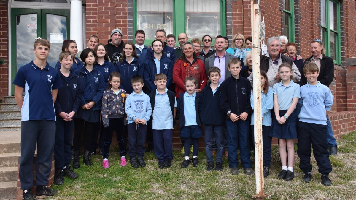 Local school students, Weddin Shire Councillors and General Manager Glenn Carroll and members of the public at the 2018 NAIDOC Week Flag Raising ceremony last Friday July 6.