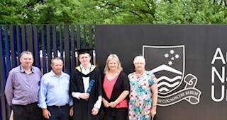 Luke Crowe with his parents Michael and Tania and Grandparents Brian and Helen Brown. 