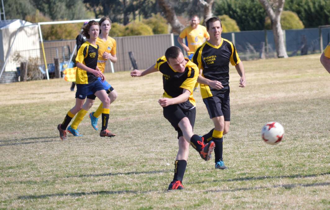 Stinger Deejae Griffiths smashes the ball down the field in a recent game at Lawson Oval.