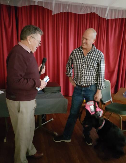Max Walter thanks Probus guest, Michael Nobes and his Service Dog Lola. Photo Gwen Clark

