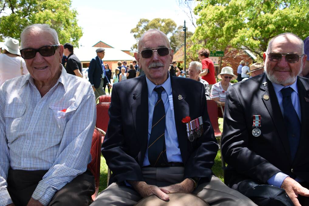 George Small, John Commins and Phil Parsons (RAAF) at the Grenfell Remembrance Day Service on Saturday, November 11 at Memorial Park. 