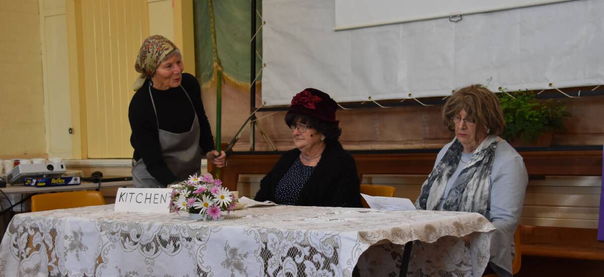 Pip Wood, Joan Eppelstun and Mrs Glanville during a special performance at the combined churches ladies day. 