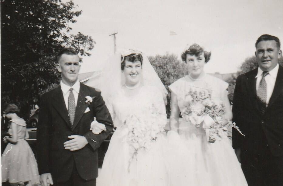 1958: Elwyn and Shirley Turner with their attendants Joan  (Bolton) Norris and George Clarke  (Cont).