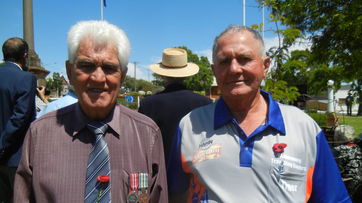 "Pommy" Williams from Wallerawang with Terry Carroll at the Remembrance Day Service.  