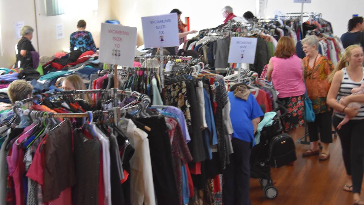Just some of the massive amount of clothing donated for the recent Voices against Violence 'Clothes Swap' fundraiser. 