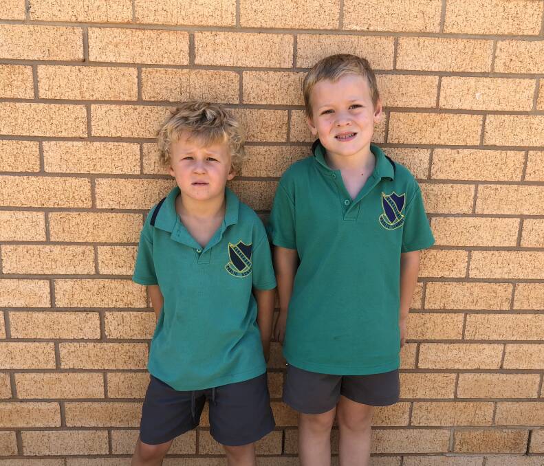 Starting kindergarten at Caragabal Public School are Hudson Forde and Nicholas Penfold. Photo CPS
