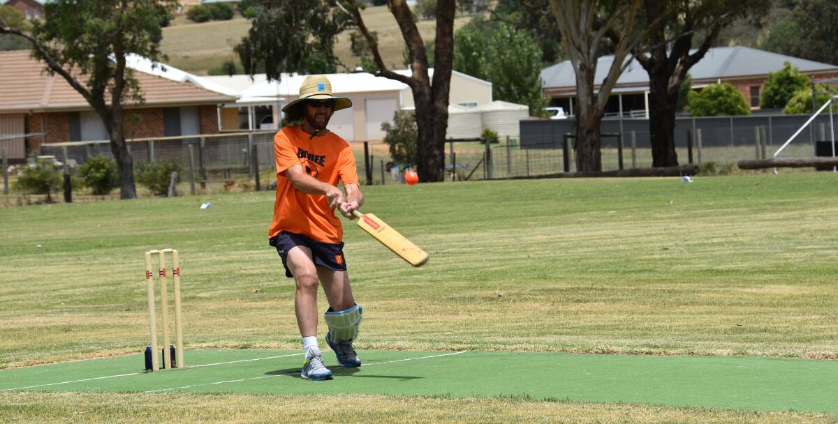 Gav Johnson smashes one down the field during the recent Boree Cup cricket match held in Grenfell.