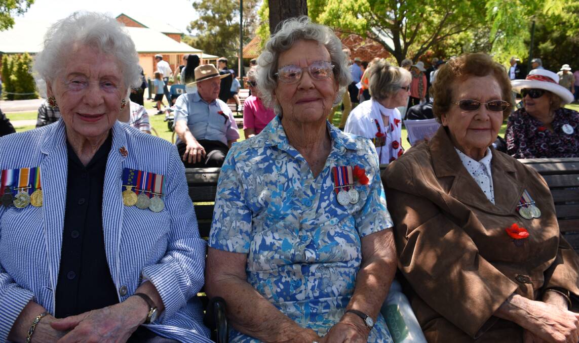 Ex-Service women Kath Smith, Ted Simpson and Eunice Clarke at the Grenfell Remembrance Day Service.