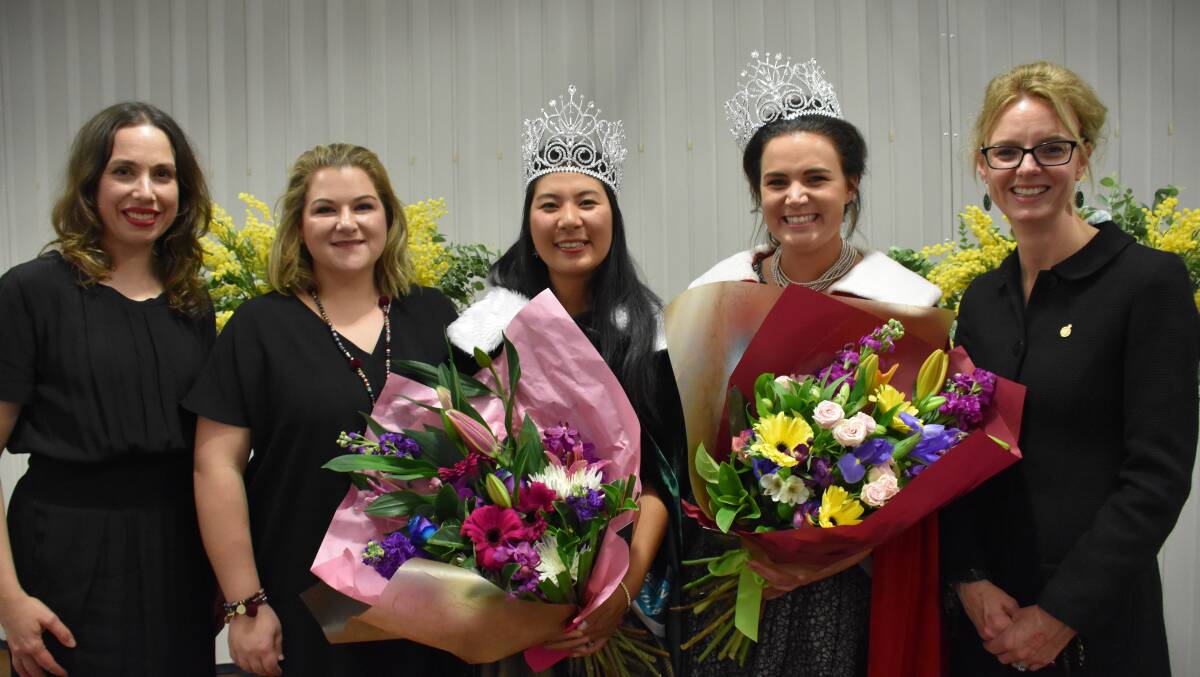 Official festival guest for 2018 Alison Bell, festival queen competition coordinator Courtney Hunter, Charity Queen May Suzuki, Festival Queen Hannah Robinson and Member for Cootamundra Hon Steph Cooke.
