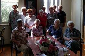 Mavis Drogemuller with Grenfell CWA ladies helping her celebrating her 90th birthday.