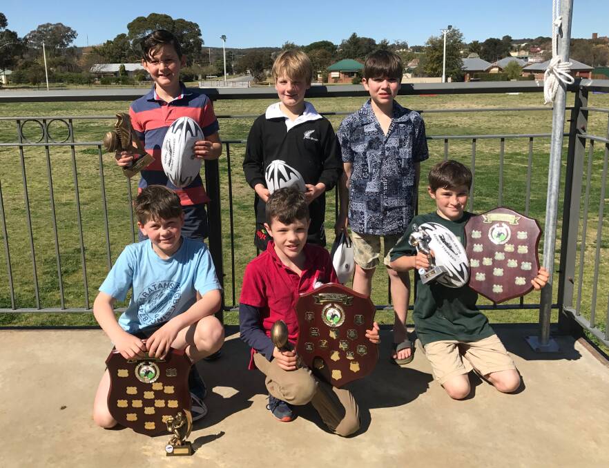 Grenfell U10s awards went to: Best and fairest William Wilson, most improved Banjo Metcalfe, continuous effort Harry Robinson and players player Xavier Capra. Also pictured are Henry Clifton and Fergus Moore. Photo L Robinson
