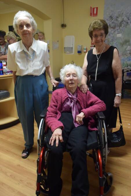 Pat Aston celebrating her 90th birthday with her sisters (L) Agnus Taylor and  Nancy Dixon.