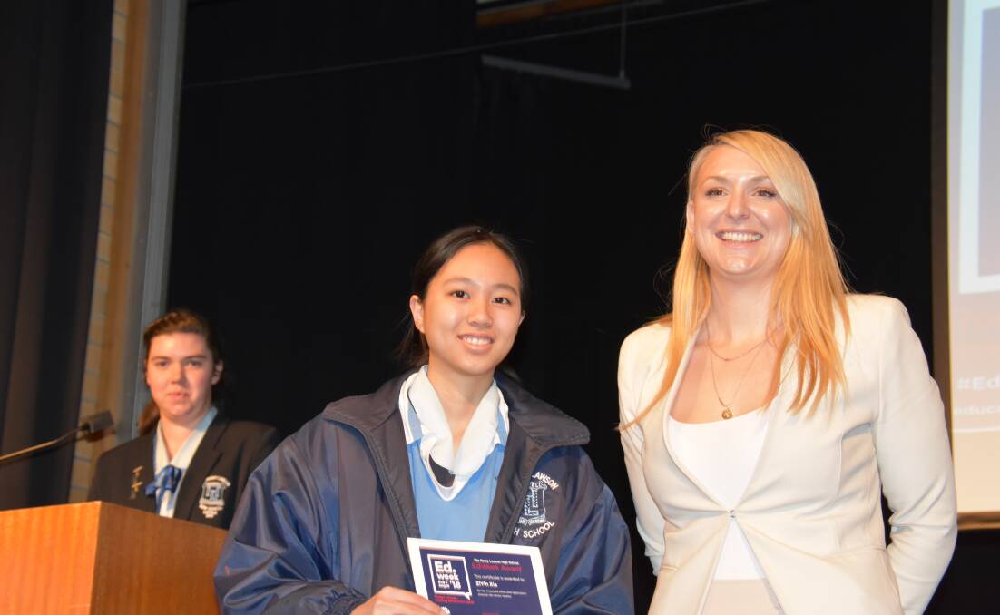 Year 12 award recipient ZiYin Xia with special guest Bronte Enright.  