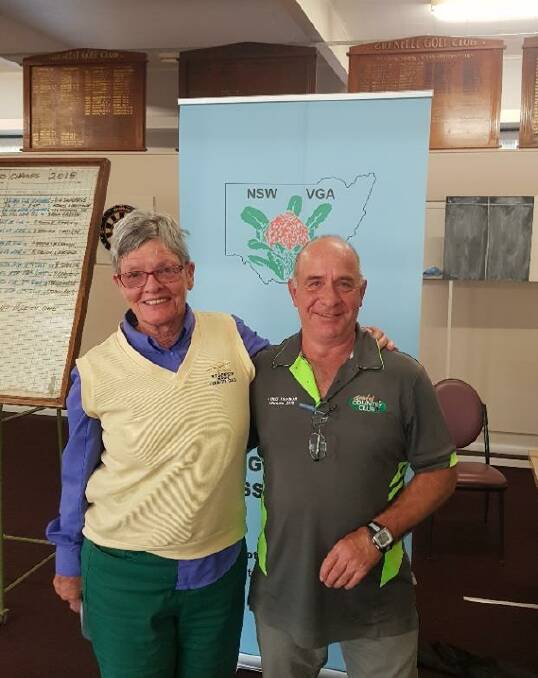 NSW Vets 2nd 18 Holes Nett winners are B Green (R) and S England. Photo Grenfell Country Club.