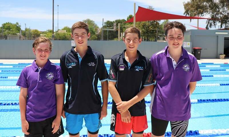 SWIMMING: Jaxon Greenaway and Henry Best of Grenfell joined with Sam and Pat Dunn of Cowra to place 2nd in the boys 200m medley relay. Image supplied 