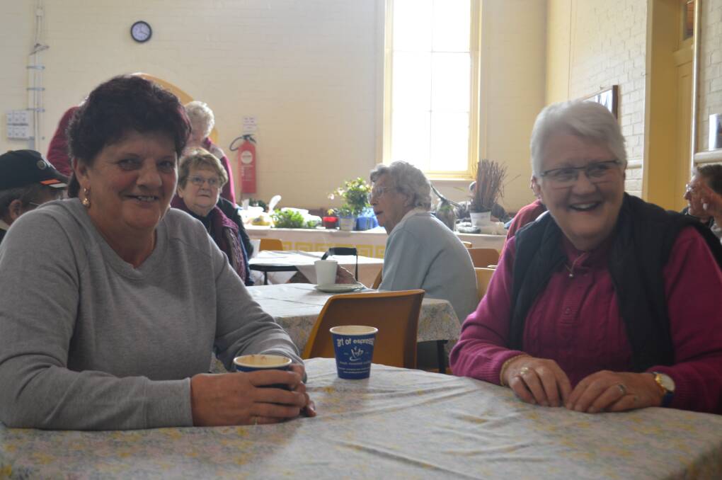 Enjoying a cuppa at the Anglican fete are Gina Chalker and Anne Doyle.