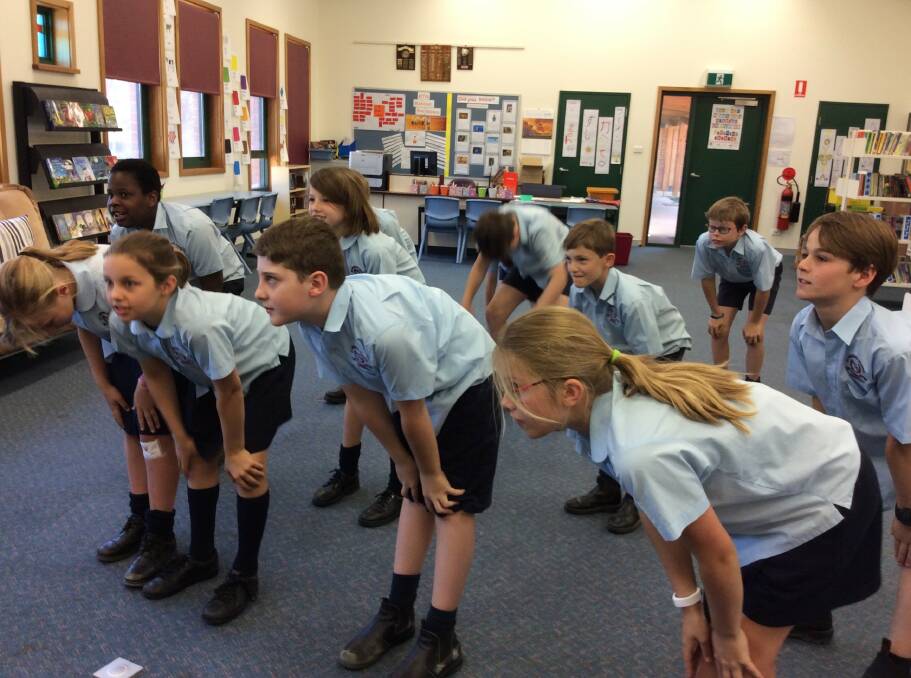 Yr. 3/4 working on the Japanese version of “head, Shoulders, Knees and Toes”. Image supplied.