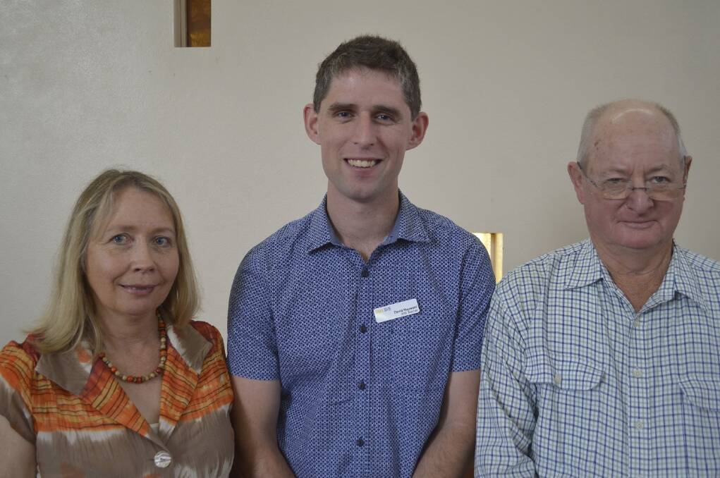 David Hayward (C) with two of the GRACE Inc. committee members, Kathy Harvey and Mervyn Baker. Photo D Knapp.