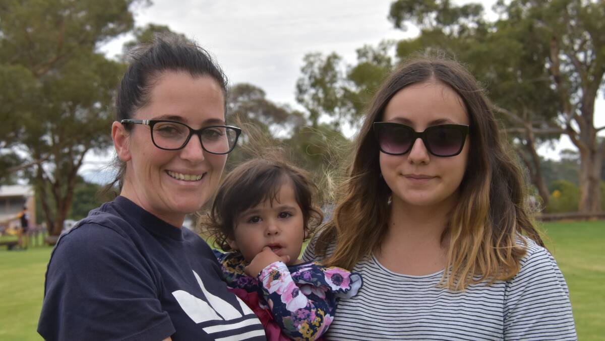Dannielle Chalker with daughter Billie and Izabella Trioli enjoying a day out watching the Stingers at Lawson Oval last Sunday, April 14.