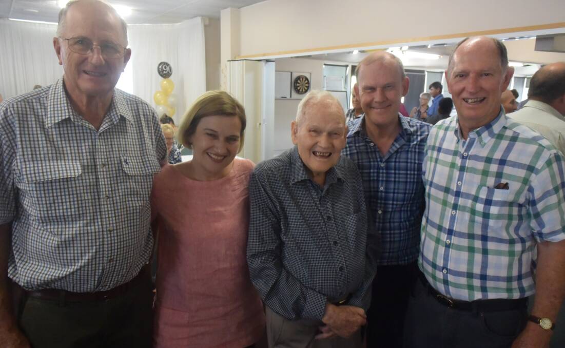 (L-R) Peter Spedding, Margery, Harry and Geoff Nicoll and Ian Hunter at George's 90th birthday. 