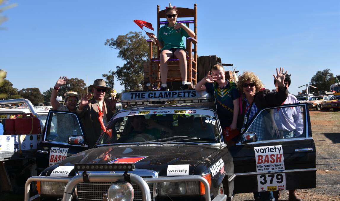Caragabal student Sadie McCahon sits atop of the 'Clampetts' vehicle.