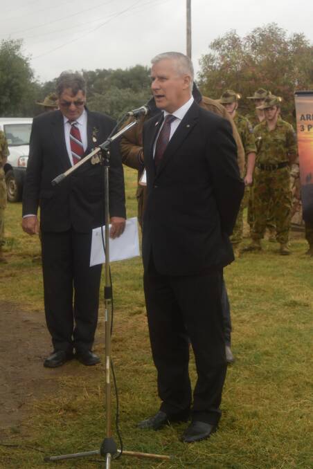Member for Riverina, Michael McCormack, recites a special poem at the Bimbi Anzac Day Service.