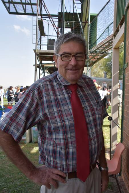 Legendary race caller Col Hodges at the 2018 Grenfell Picnic Races.
