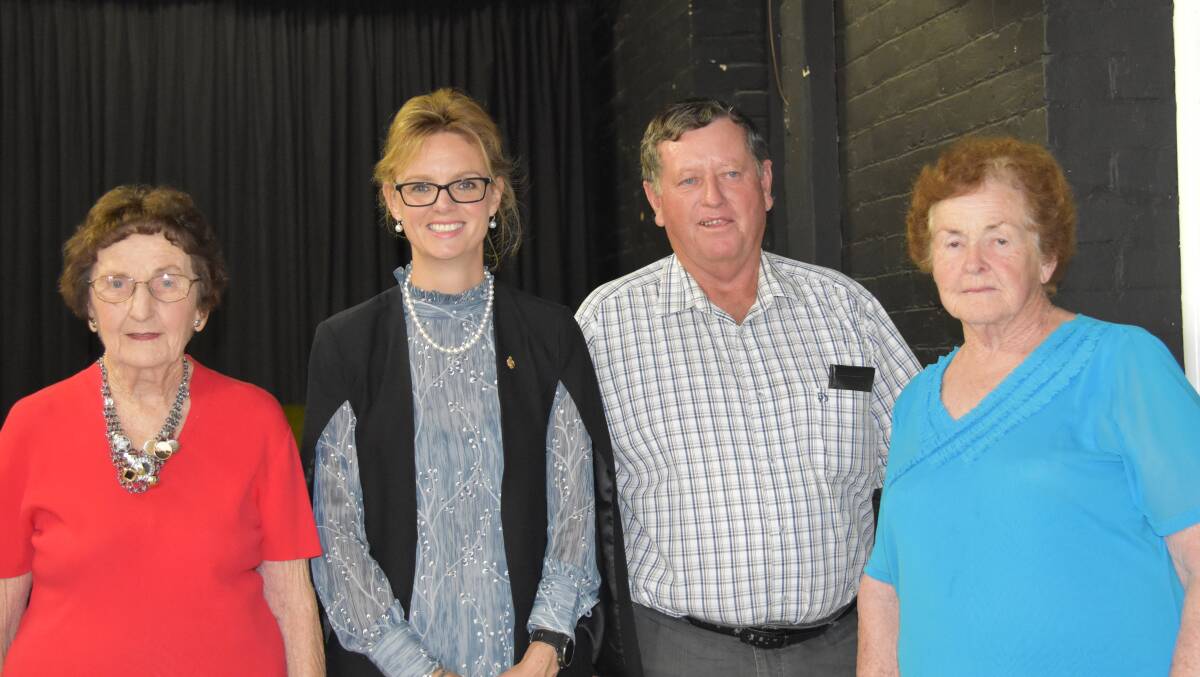 Member for Cootamundra Steph Cooke with life members of the Grenfell Dramatic Society Margaret Thorncraft, Stephen Griffin and Judy Mitton during the funding announcement at the Rose Street Theatre last Monday December 10. 