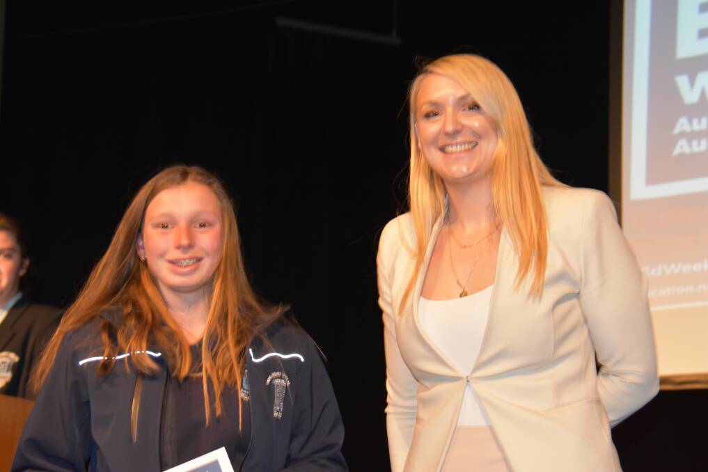 Year 8 award recipient Nicki Chalker with special guest Bronte Enright. 