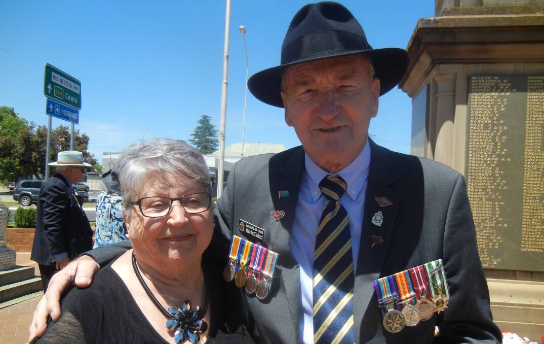 Former resident Mike McClelland and  his wife Gerry at the Armistice Day Commemoration in Grenfell.
