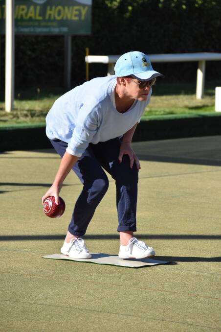 Grenfell lady bowler Sonia Ingall sends one down to the jack during a recent practice session at Grenfell Bowling Club. 