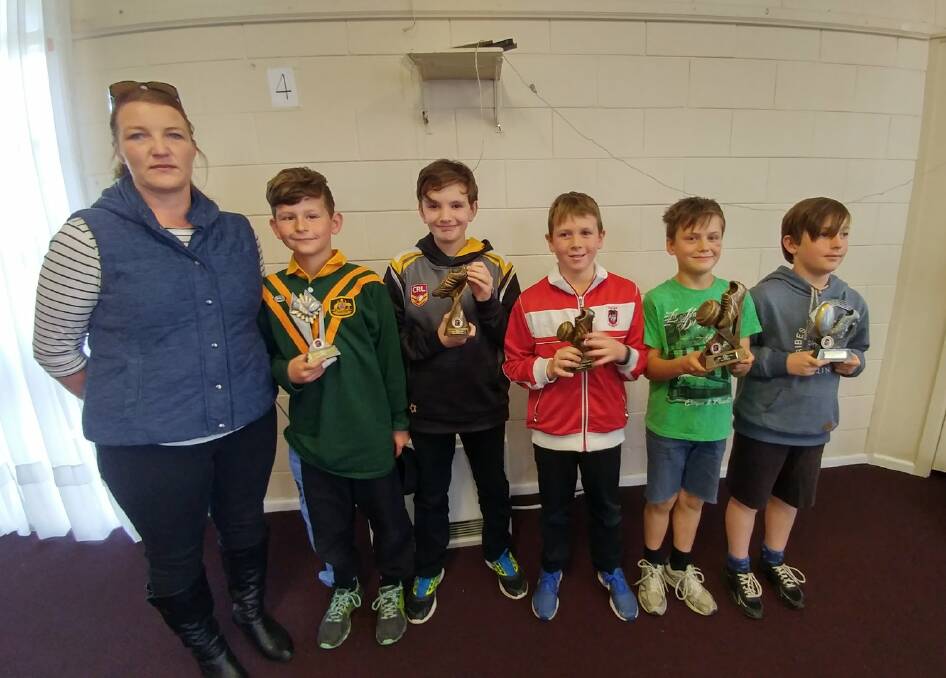 U10's Major Trophy Winners - Coaches Award - Dylan Moore, Continuous Effort - Max Reid, Most Improved - Sebastian Brow, B&F Runner Up - Cooper Biddle and 
Best & Fairest - Marco Joyce.
