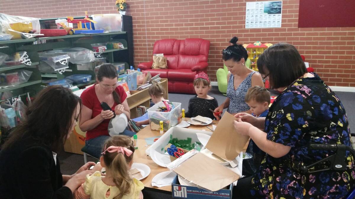 Children and parents enjoyed some craft time after the preschool storytime at the library last Wednesday February 21. Photo E Kearnes. 