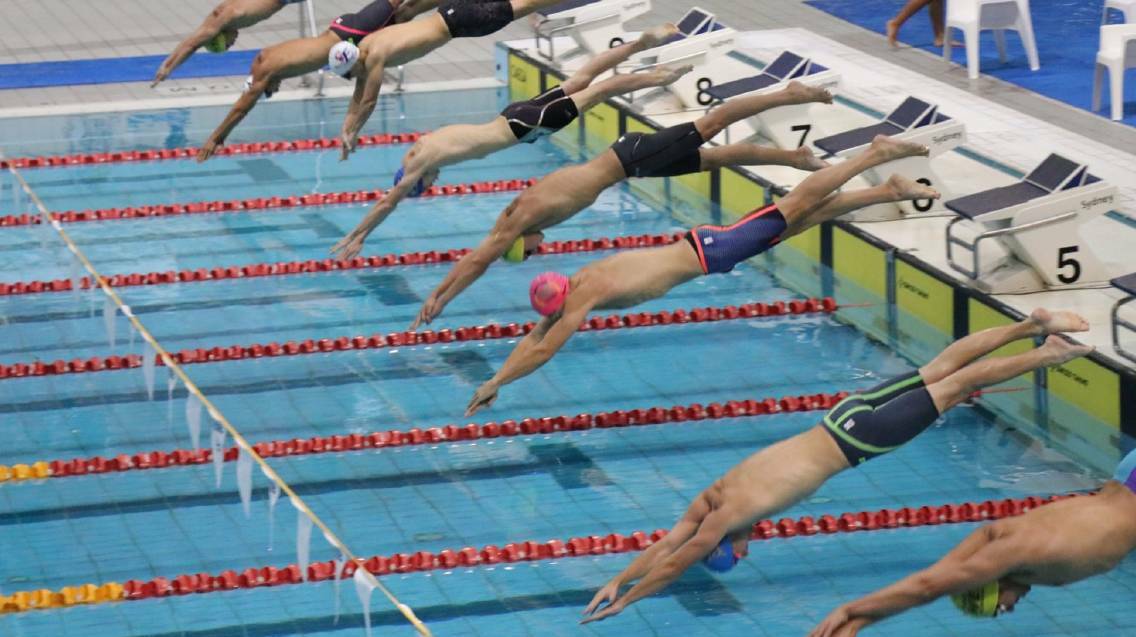 Recently Tom, pink cap, won the gold medal for the 50m freestyle at the the CHS championships. Image supplied