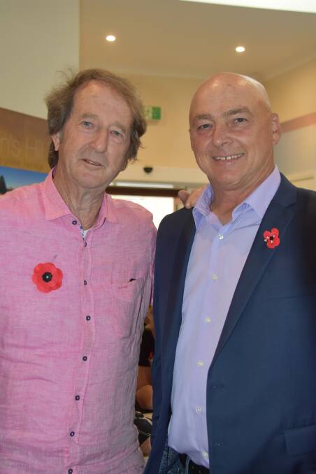 Ian 'Macca' McNamara with Weddin Shire mayor Mark Liebich during the opening of the Poppy Project Exhibition on October 16. 