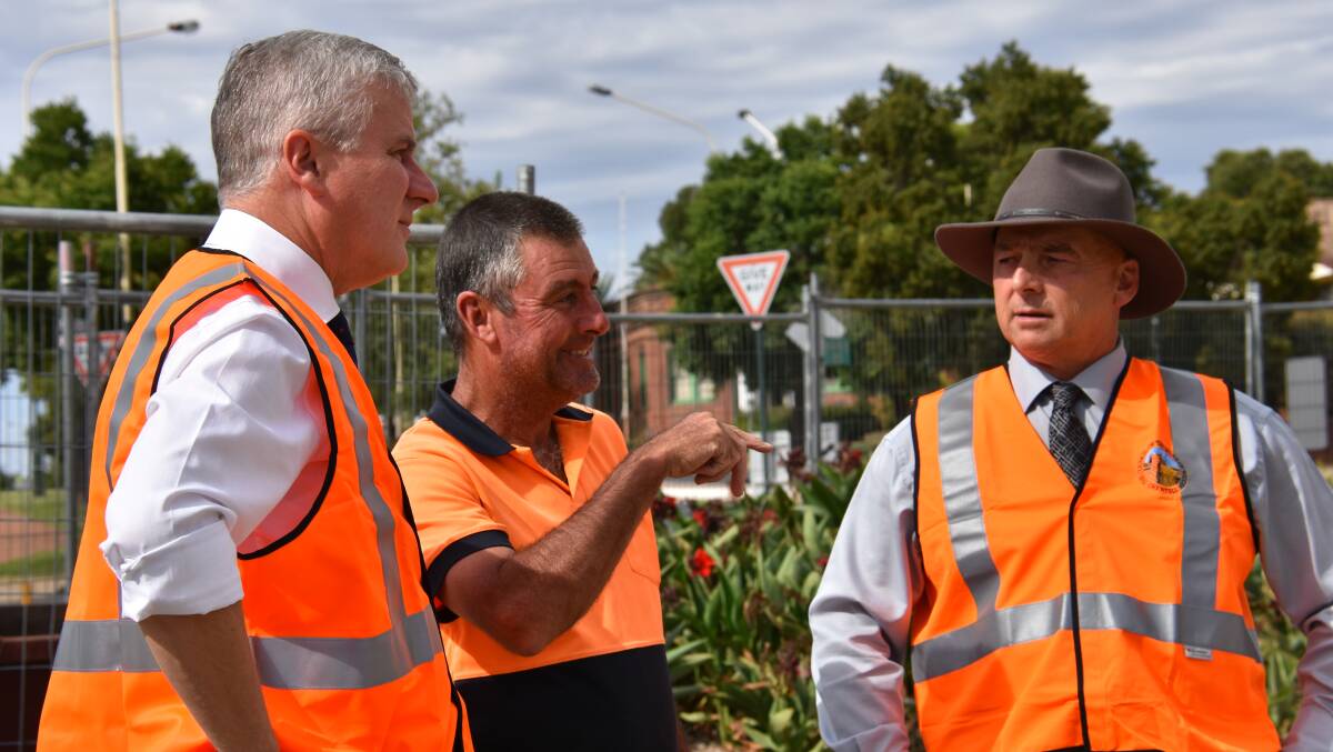 Member for Riverina Michael McCormack MP with medical centre construction site manager John Anderson and Shire Mayor Clr Mark Liebich during Mr McCormack's visit to the site last Friday, February 9.